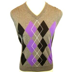 Mens Pro Tour Gray/Black/Purple Argyle Cotton Sleeveless Sweater Vest  sz XL